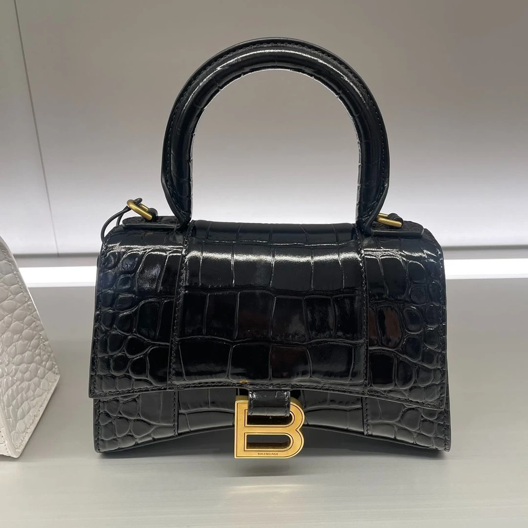 全新未使用 Balenciaga/巴黎世家 巴黎世家沙漏xs黑金鳄鱼压纹包