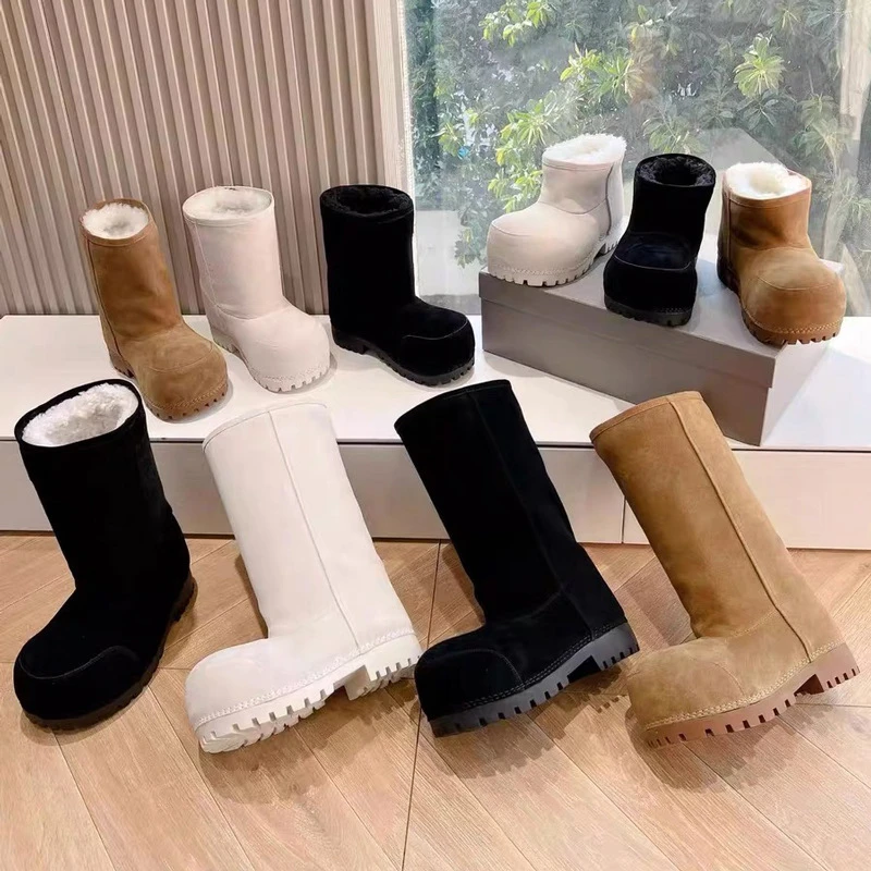 大头雪地靴女真皮加绒加厚保暖棉靴2024冬季新款棉鞋厚底雪地棉