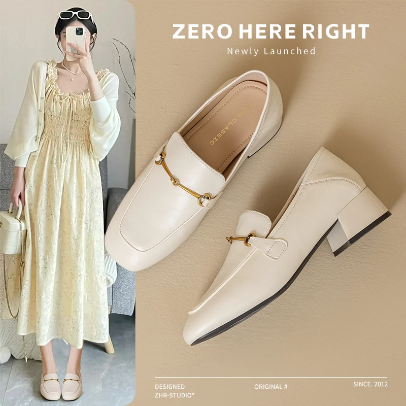 ZHR/则则粗跟中口单鞋女2025夏季新款软底百搭乐福鞋金属扣女鞋