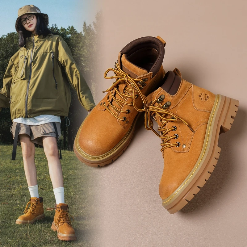 ZHR/则则复古真皮马丁靴女厚底工装鞋英伦风时尚百搭大黄靴秋冬
