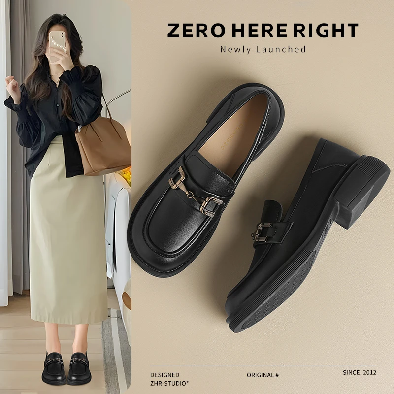 ZHR/则则复古厚底乐福鞋女2024秋季百搭黑色小皮鞋英伦风软底单鞋