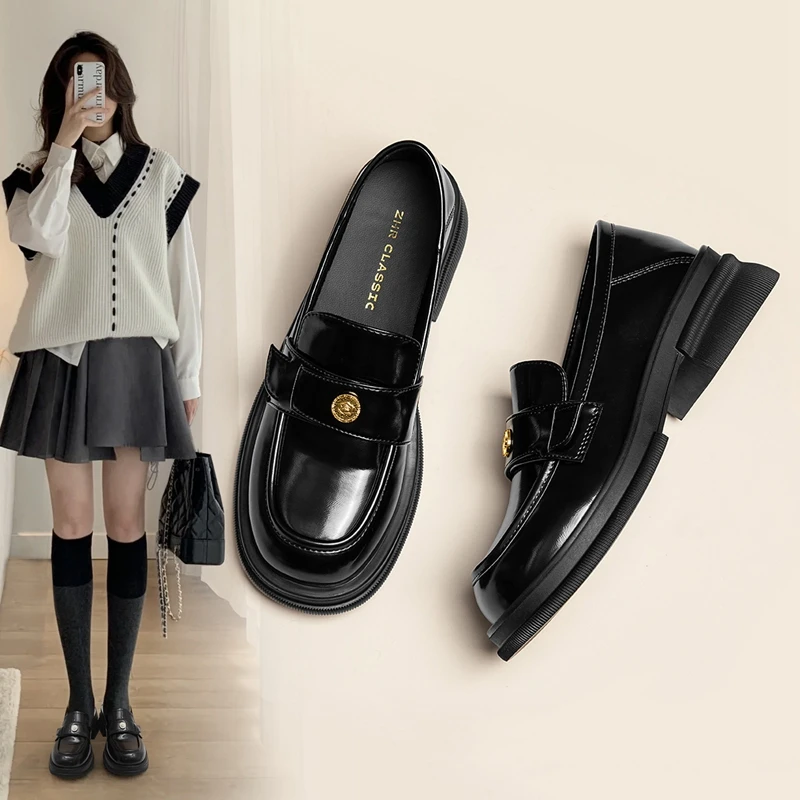 ZHR/则则2025新款春夏季粗跟不累脚单鞋超软百搭山茶花小皮鞋