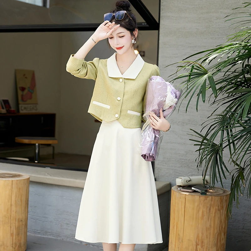 时尚套装秋冬季新款女装韩版修身外套中长裙两件套裙