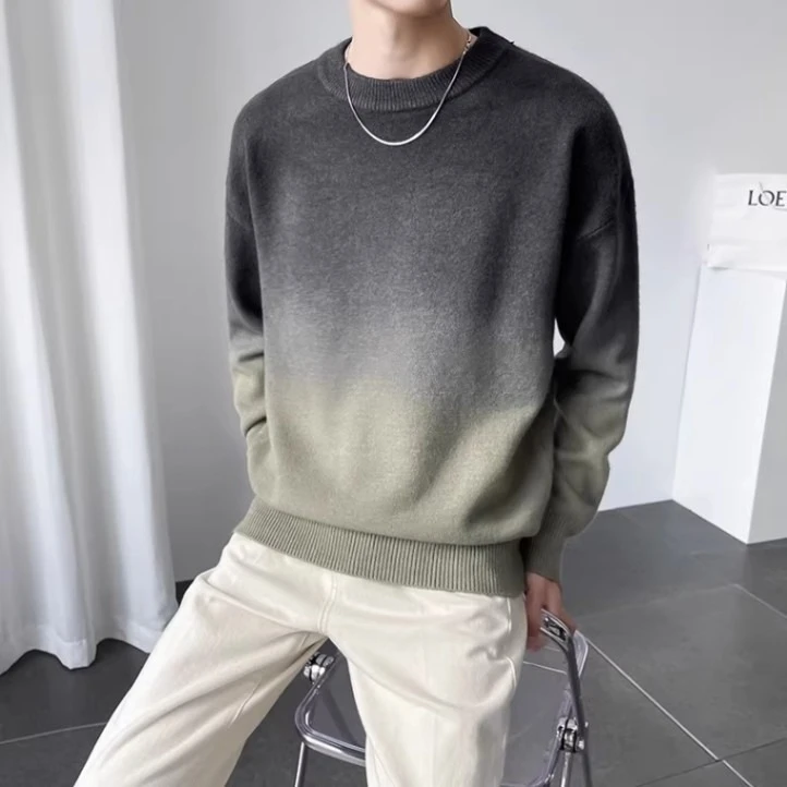 渐变毛衣男士2025秋冬季潮流休闲圆领线衣保暖加厚打底针织衫男装