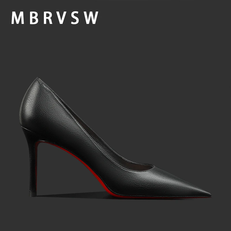 MBRVSW红底高跟鞋女细跟2023新款法式气质尖头时尚舒适百搭单鞋