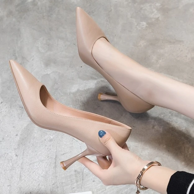 【羊皮】2025新款百搭哑光软皮软面高跟鞋女细跟时尚尖头网红女单鞋