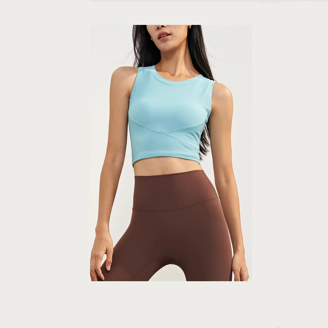 【FPS裸感】罗纹瑜伽背心固定杯保暖上衣外穿无袖美背506