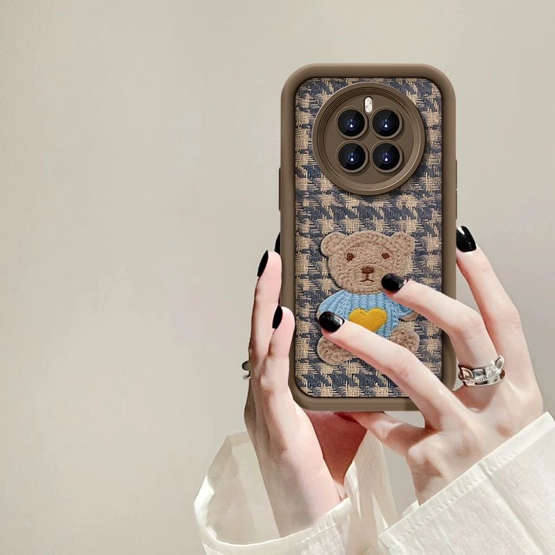 适用于华为mate50红衣爱心熊手机壳天眼阶梯全包硅胶防摔小众女款