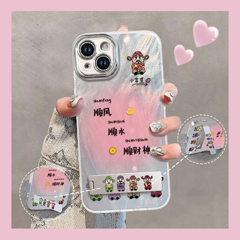 适用于苹果13顺水顺财神手机壳时尚新款精孔羽纱全包防摔高级女款