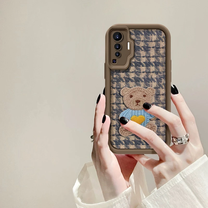 适用于VIVO X50红衣爱心熊手机壳天眼阶梯全包硅胶防摔创意女款