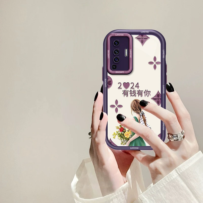 适用于vivo X50有钱有你网红手机壳奶油硅胶全包创意女款防摔壳