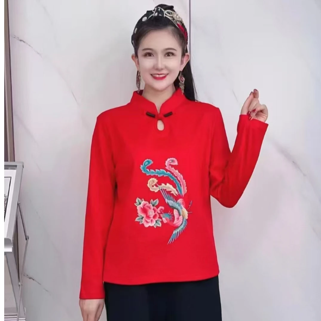 2136-1新款 国风绣花上衣百搭时尚复古长袖显瘦女士秋冬