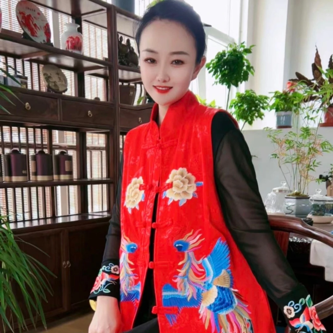 2376款    国风中长款绣花马夹中式复古百搭秋冬女士