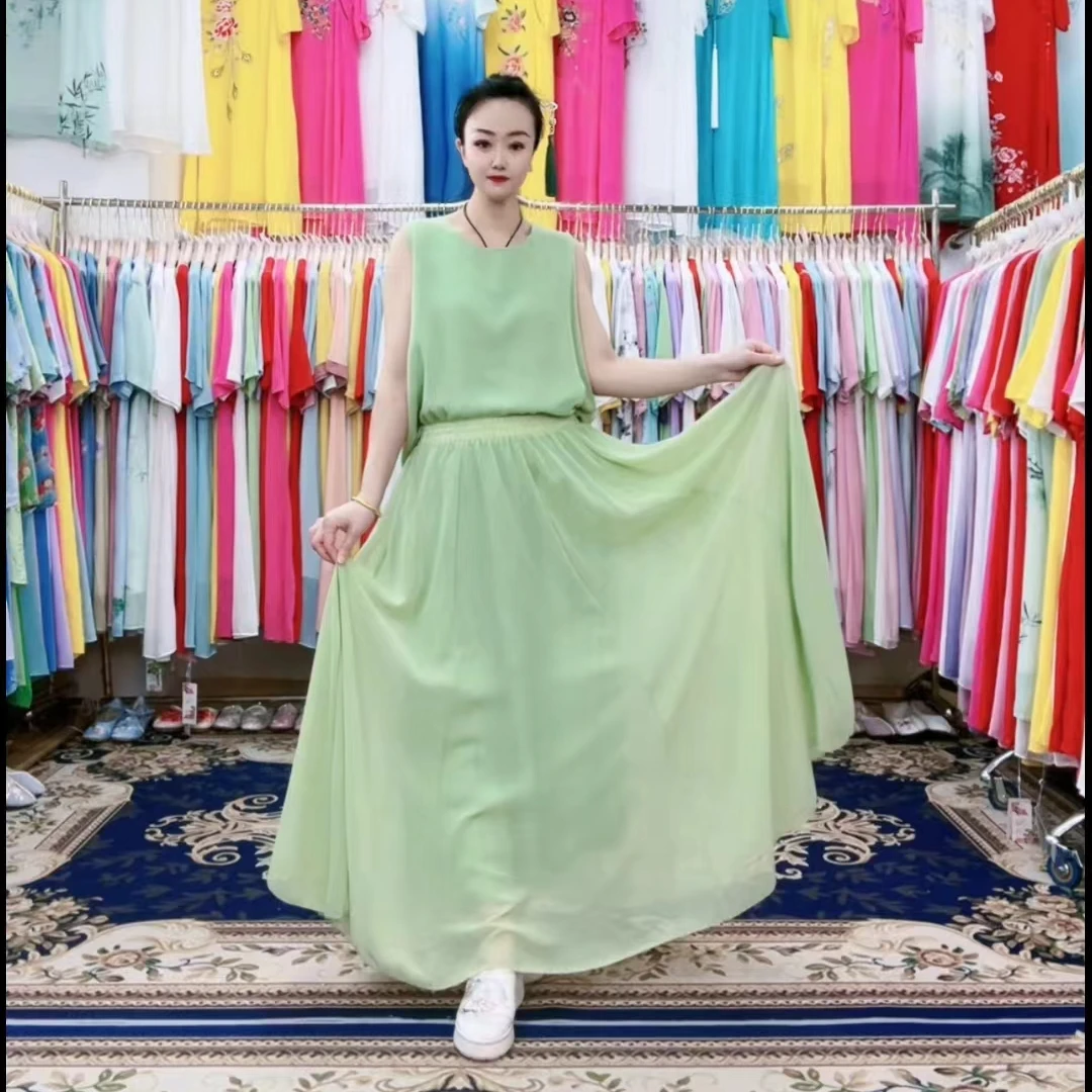 508-1春夏气质 大摆裙 同色里衬 纯色