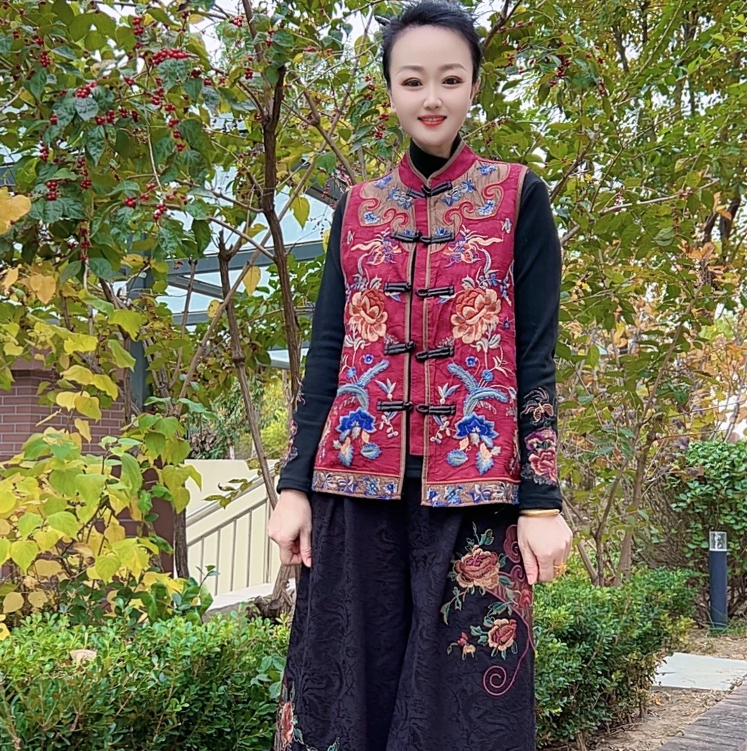 6657新款  国风绣花立领马甲时尚百搭女士中式