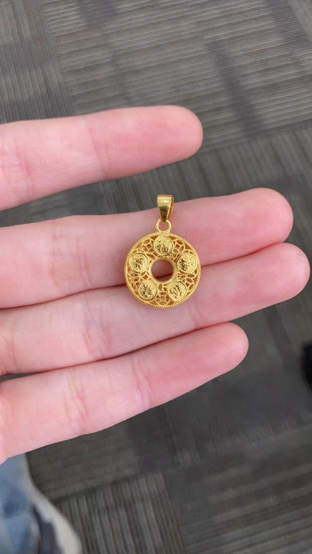 足金999  五福平安扣吊坠