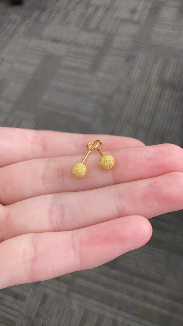 足金999 磨砂珠弯钩耳钉