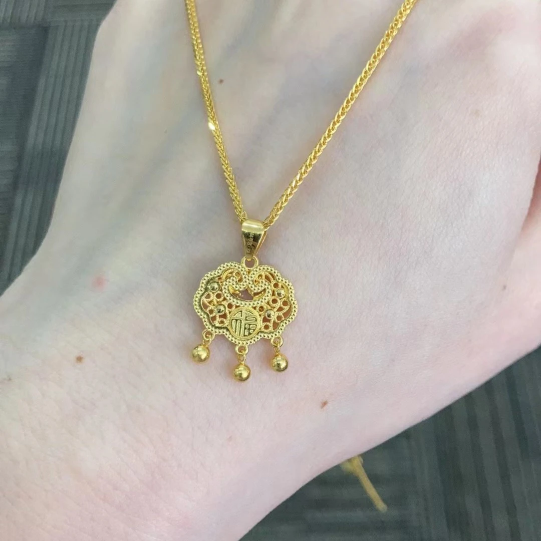 足金999 福锁片提溜吊坠（不含链）