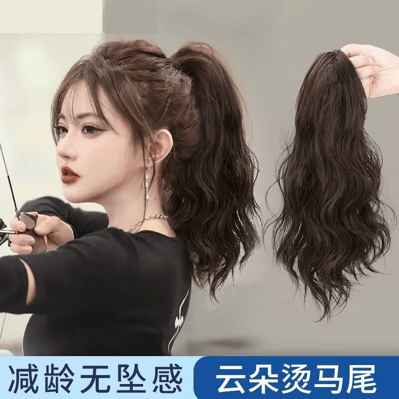 蝴蝶结低马尾女仿真发抓夹云朵烫网红麻花辫子中长发卷发可扎马尾