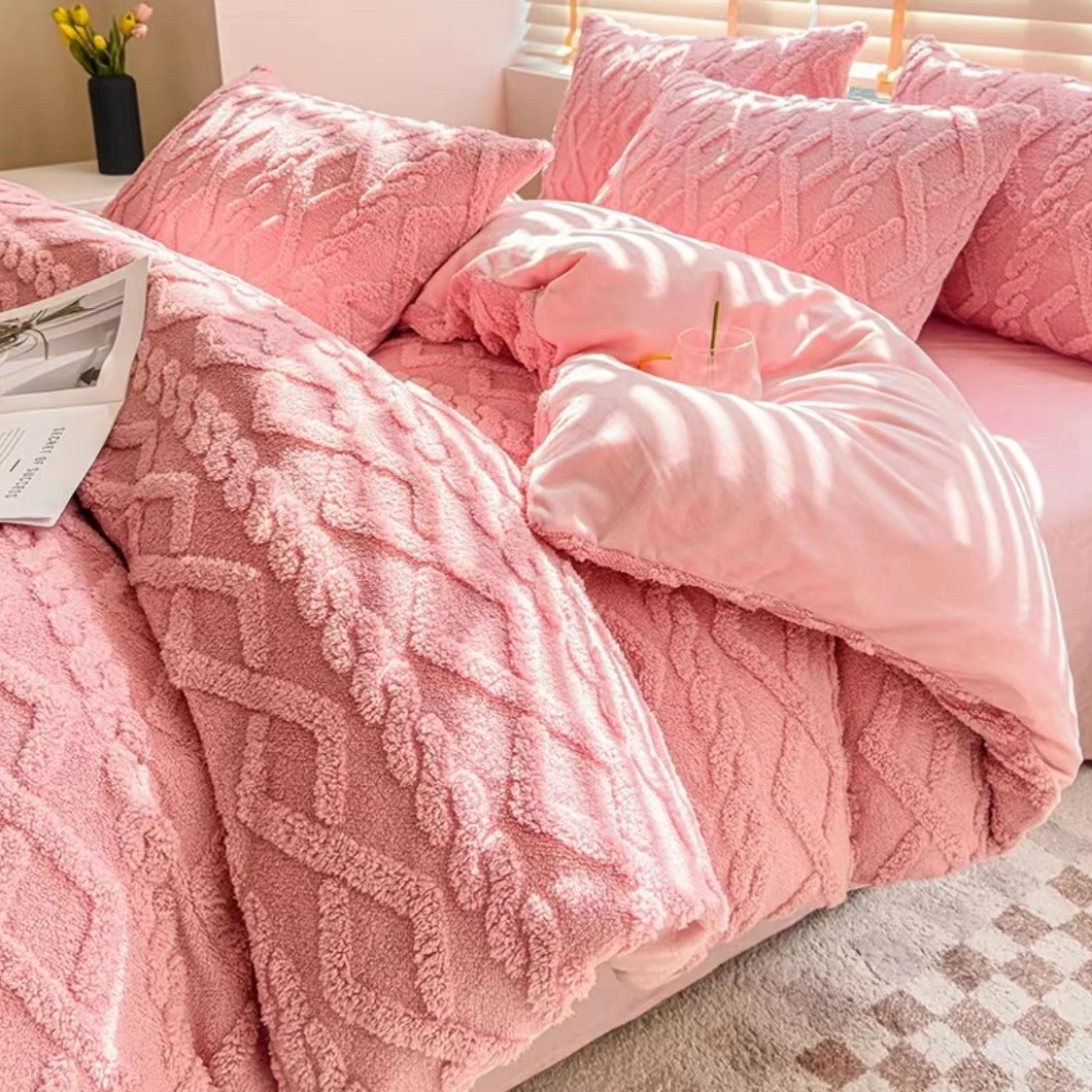 粉色塔芙蓉菱形格加大加厚高货四件套2.0*2.3