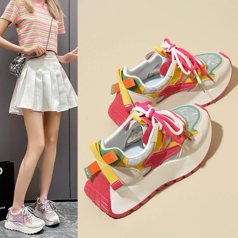 春季运动鞋小白鞋新款老爹鞋女2024春夏季增高透气厚底百搭旅游鞋