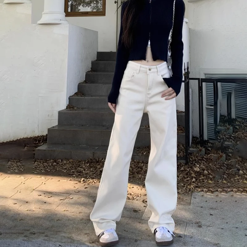 窄版阔腿牛仔裤2025新款高腰窄版直筒小个子爆款休闲白色秋装裤子