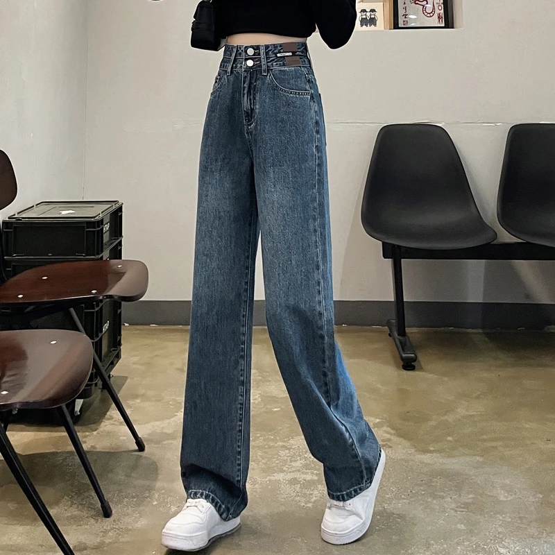大码牛仔裤女显瘦新款小个子爆款高腰直筒裤子阔腿裤加长版春款