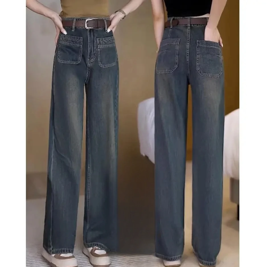 直筒牛仔裤女2025新款高腰裤子窄版阔腿裤裤子裤子爆款大码女装