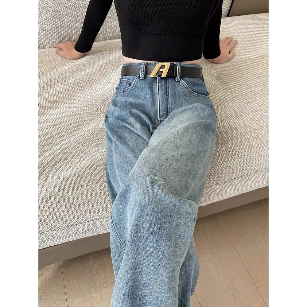 高腰阔腿牛仔裤女2025年新款小个子显瘦窄版秋装爆款宽松直筒裤子