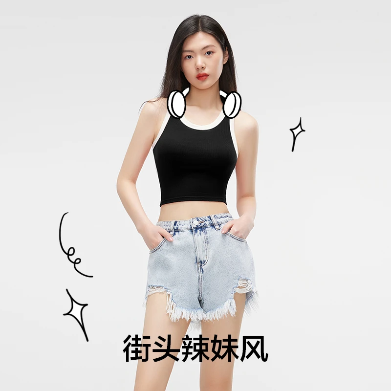 有棵树C级撞色工字背心女带胸垫无袖内搭打底吊带小背心夏季薄款