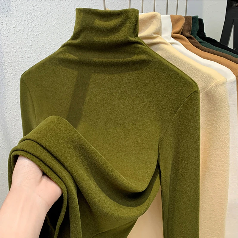 高领双面德绒打底衫女2023年一体绒加绒加厚保暖上衣T恤秋冬内搭