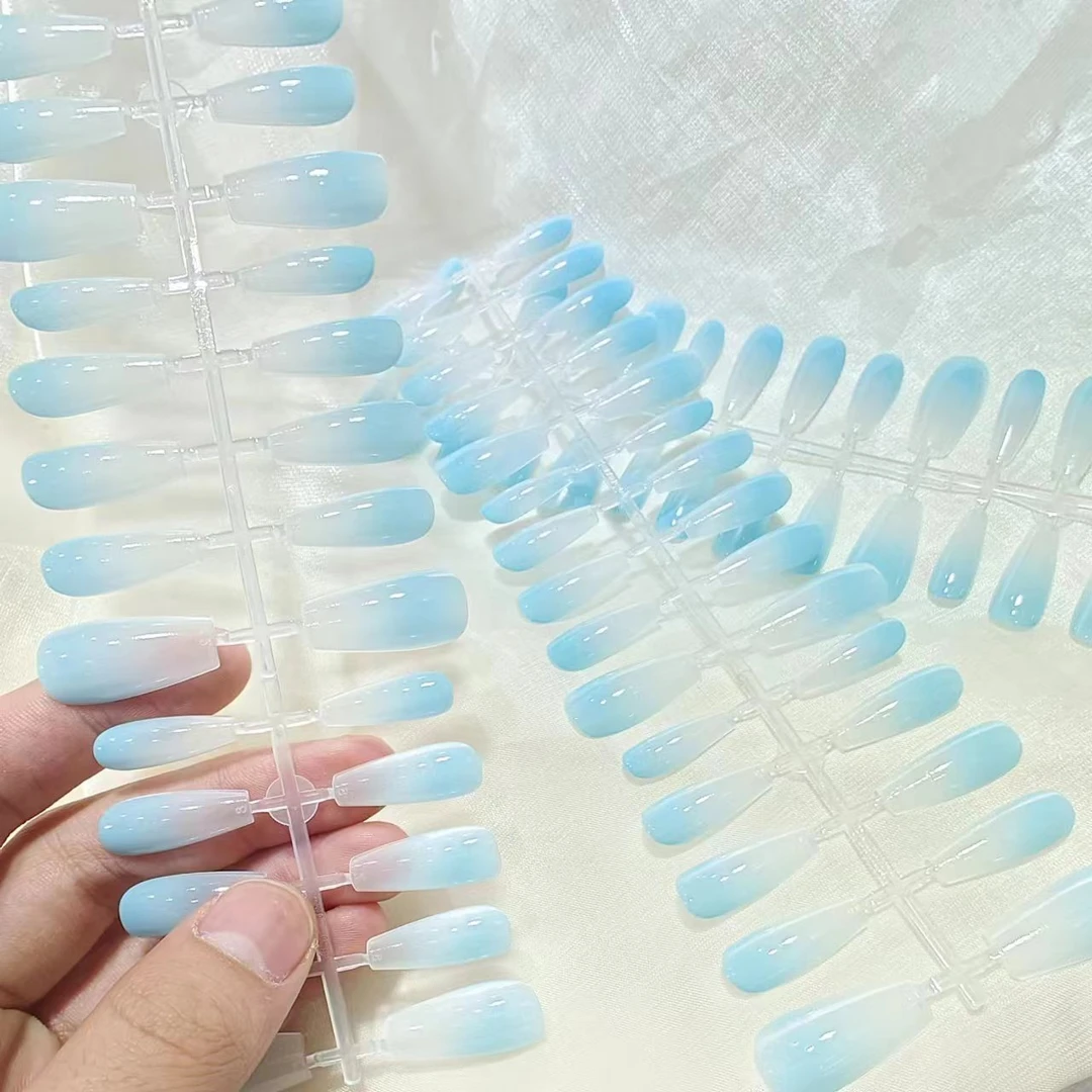 改 希妹美甲短梯蓝色渐变成品甲片