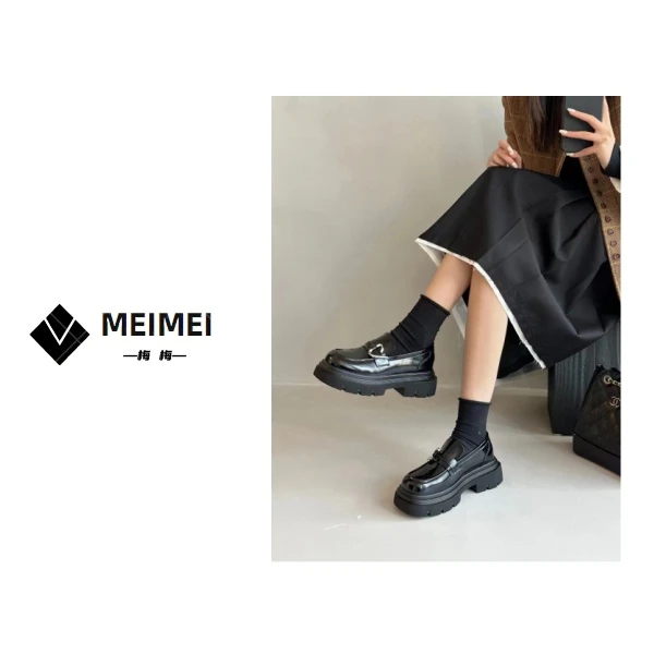XMM.【厚底乐福鞋】新款时尚百搭休闲纯色低帮一脚蹬法式方头小皮鞋