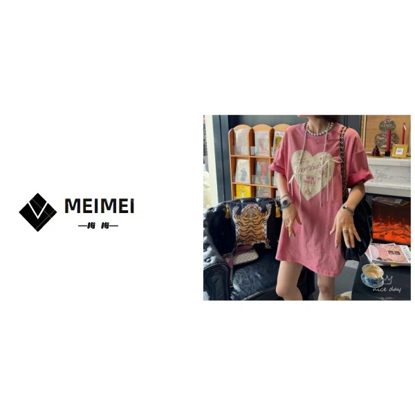 XMM.《炒色爱心T》夏季时尚百搭洋气休闲爱心印花圆领短袖T恤-5095