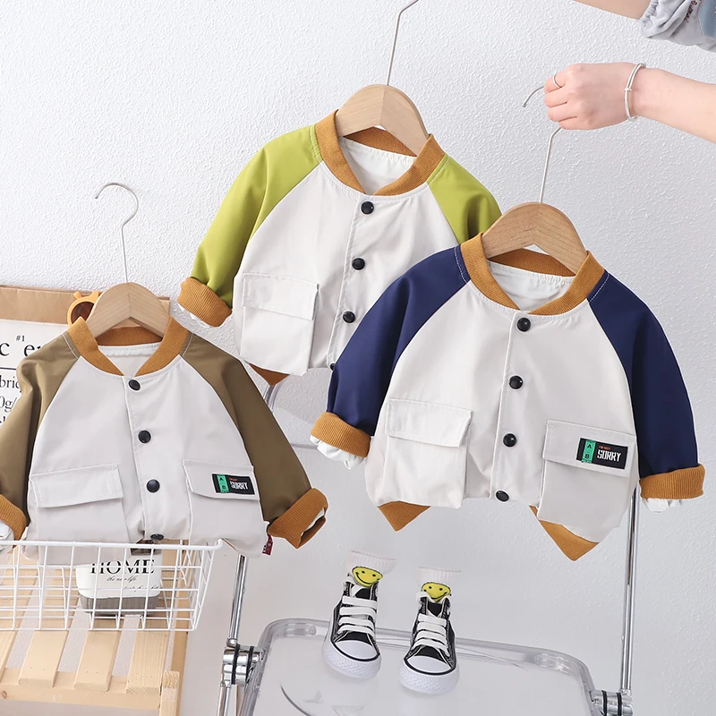 男宝宝5岁潮童新款春秋拼接撞色2外套韩版0-3周岁儿童棒球服1外套