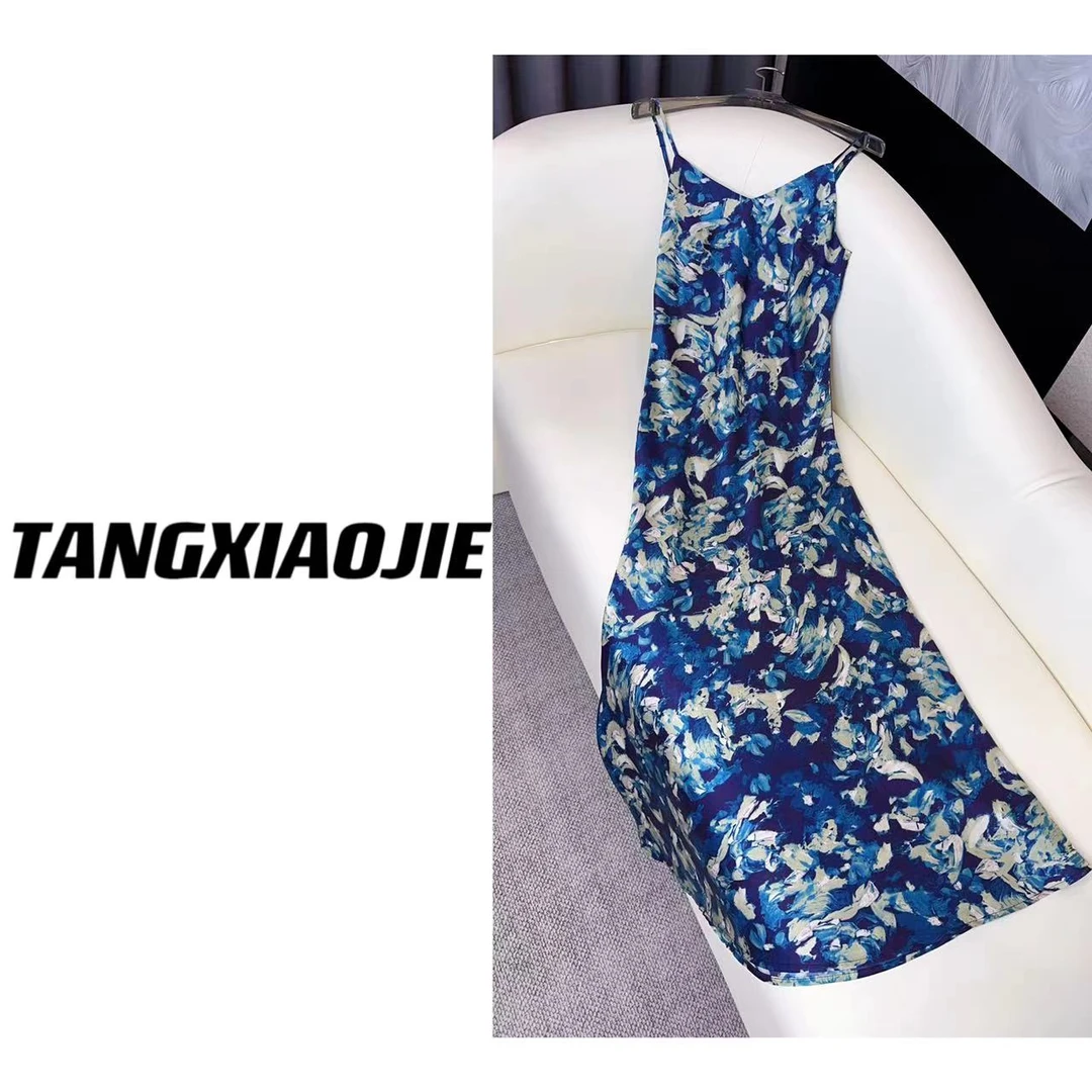 【汤小姐高定】#10272"蓝色花海"醋酸吊带连衣裙
