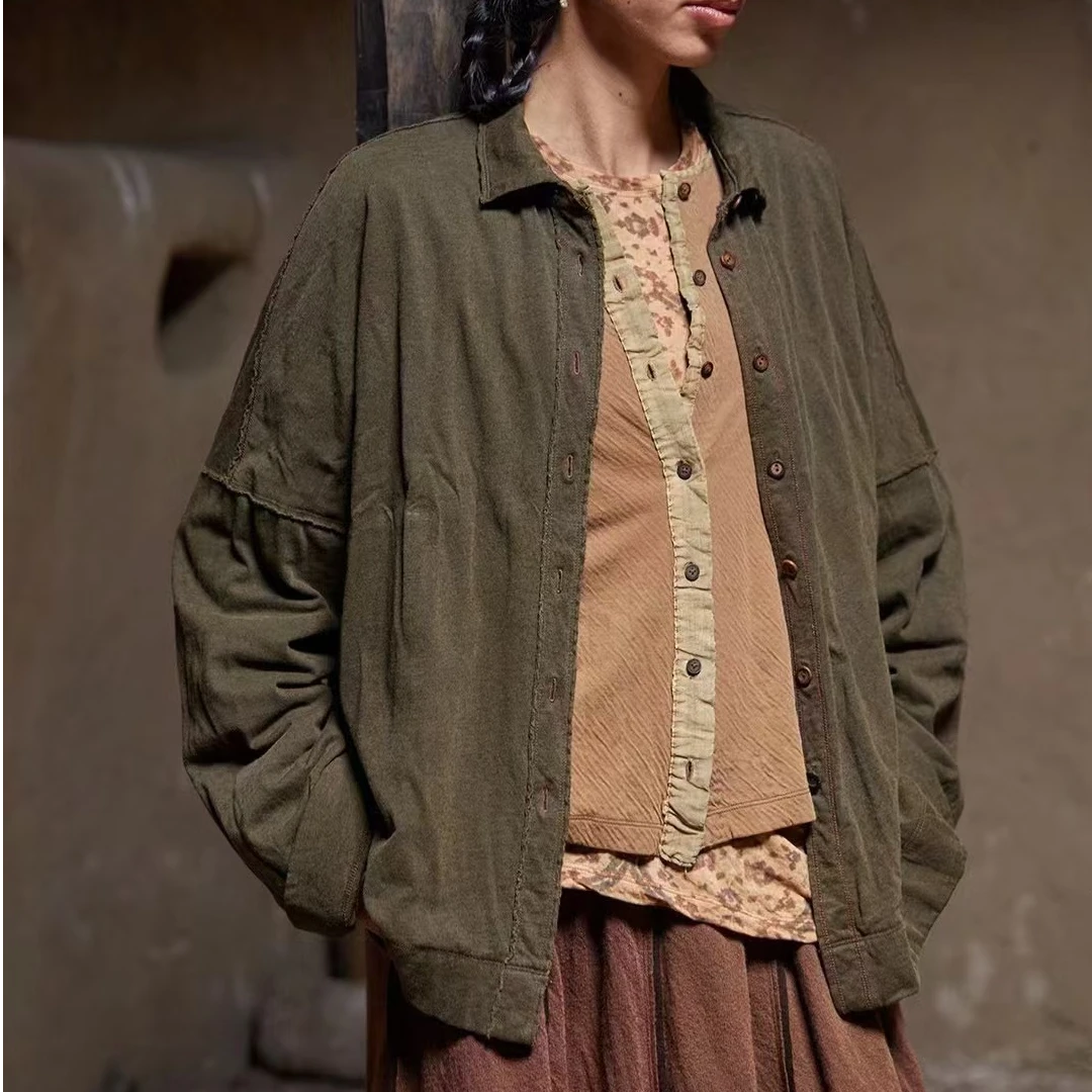 24FW4013外套长袖百搭时尚宽松休闲文艺复古做旧水洗