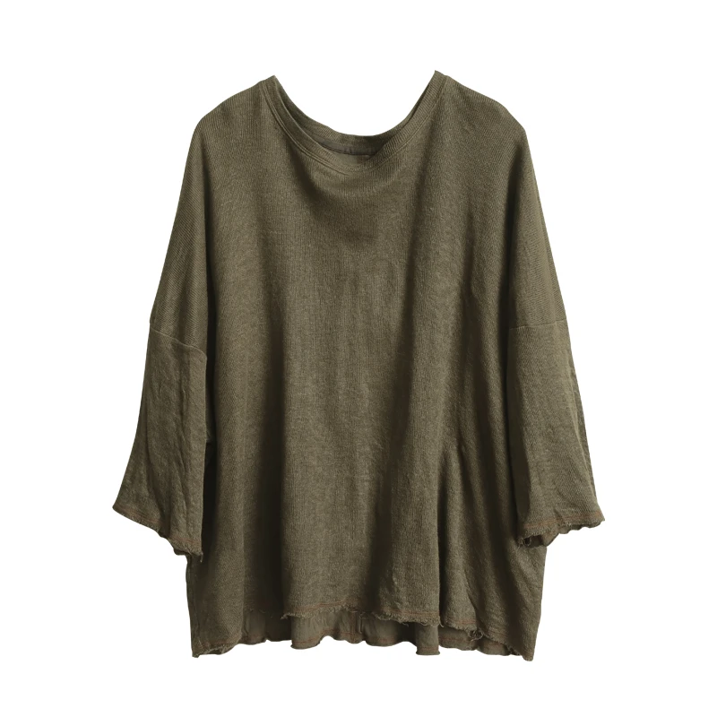 22SS4010左岸迷香原创设计针织植物染T恤  纯色圆领短袖