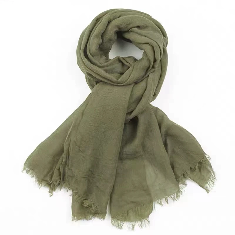 21FW0074植物染围巾时尚百搭绿色女士长款纯色保暖文艺春秋薄款