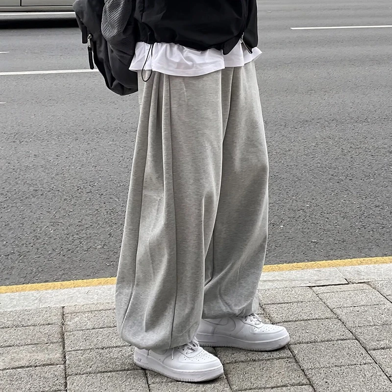 美式hiphop裤子日系慵懒坠感花灰色街舞卫裤男垂感直筒束脚运动裤