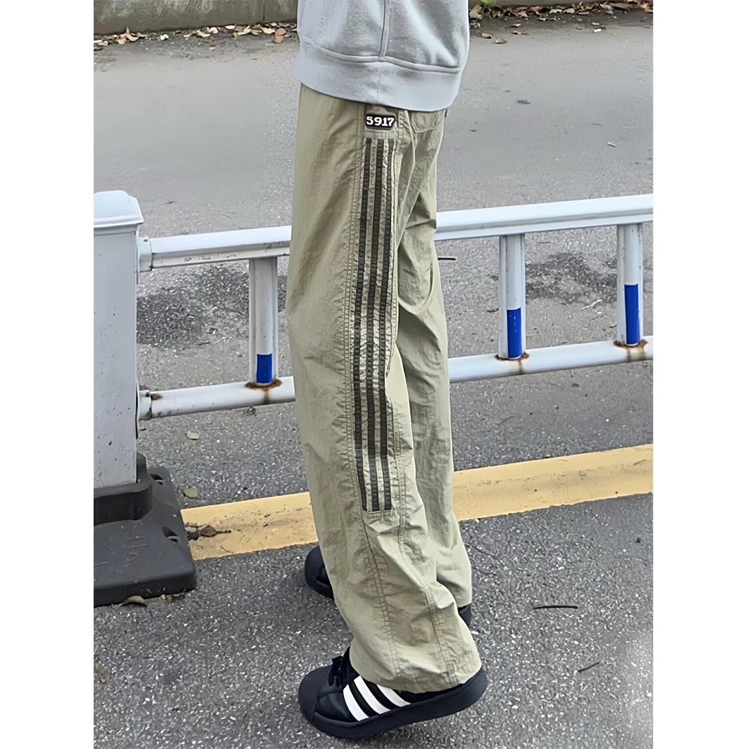 f2ocus三条杠裤子男夏季薄款美式速干工装裤时尚潮牌直筒休闲男裤