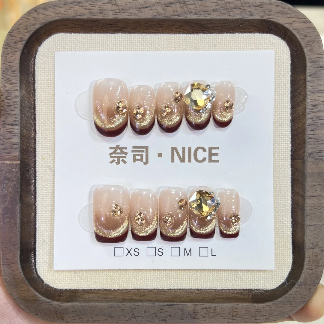 【卡布奇诺】冰透猫眼纯手工不伤本甲小众穿戴甲批发源头工厂