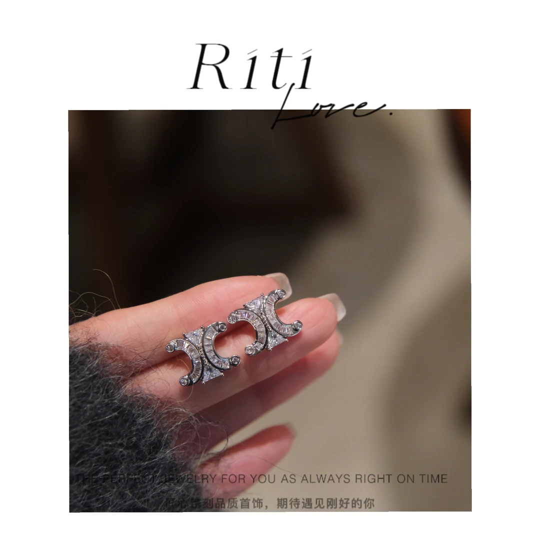 铜合金耳饰 8671【满钻凯旋】精致时尚满镶轻奢银色百搭简约设计感