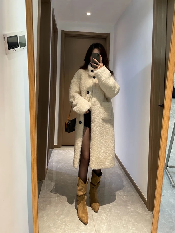 Runtoo_特价no退换中长款羊羔毛羊剪绒外套皮毛一体气质