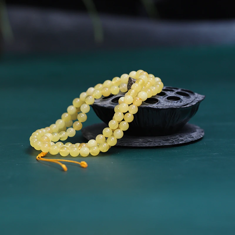 天然俄料琥珀蜜蜡原石订制108佛珠念珠手链