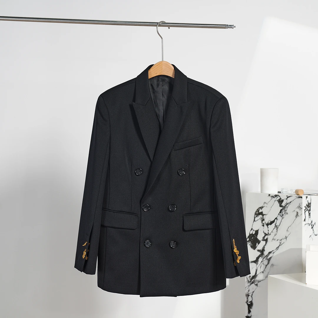 春季宽松韩版小西装时尚休闲黑色春季双排Z23077