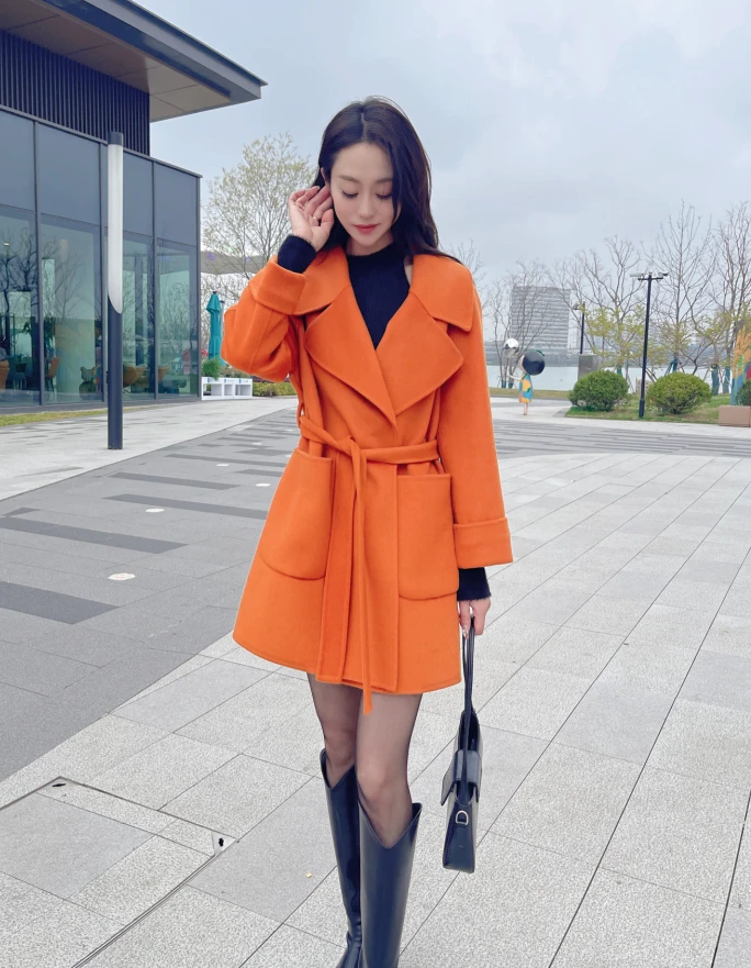 2301大衣显瘦气质小个子网红时尚中长款韩版秋冬宽松双面呢大衣女