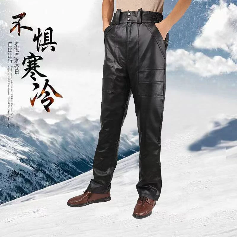 头层牛皮皮裤男摩托车皮裤男真皮机车裤子挡风防水保暖工作服高腰