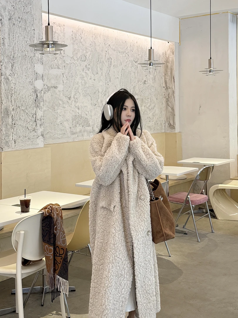 2024加长款秋都芭莎毛风衣外套立领保暖加厚女士宽松气质休闲时尚