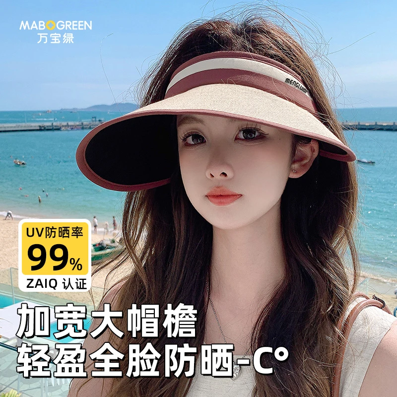 空顶防晒帽子遮脸防紫外线夏秋季女士百搭外出太阳帽大帽檐遮阳帽